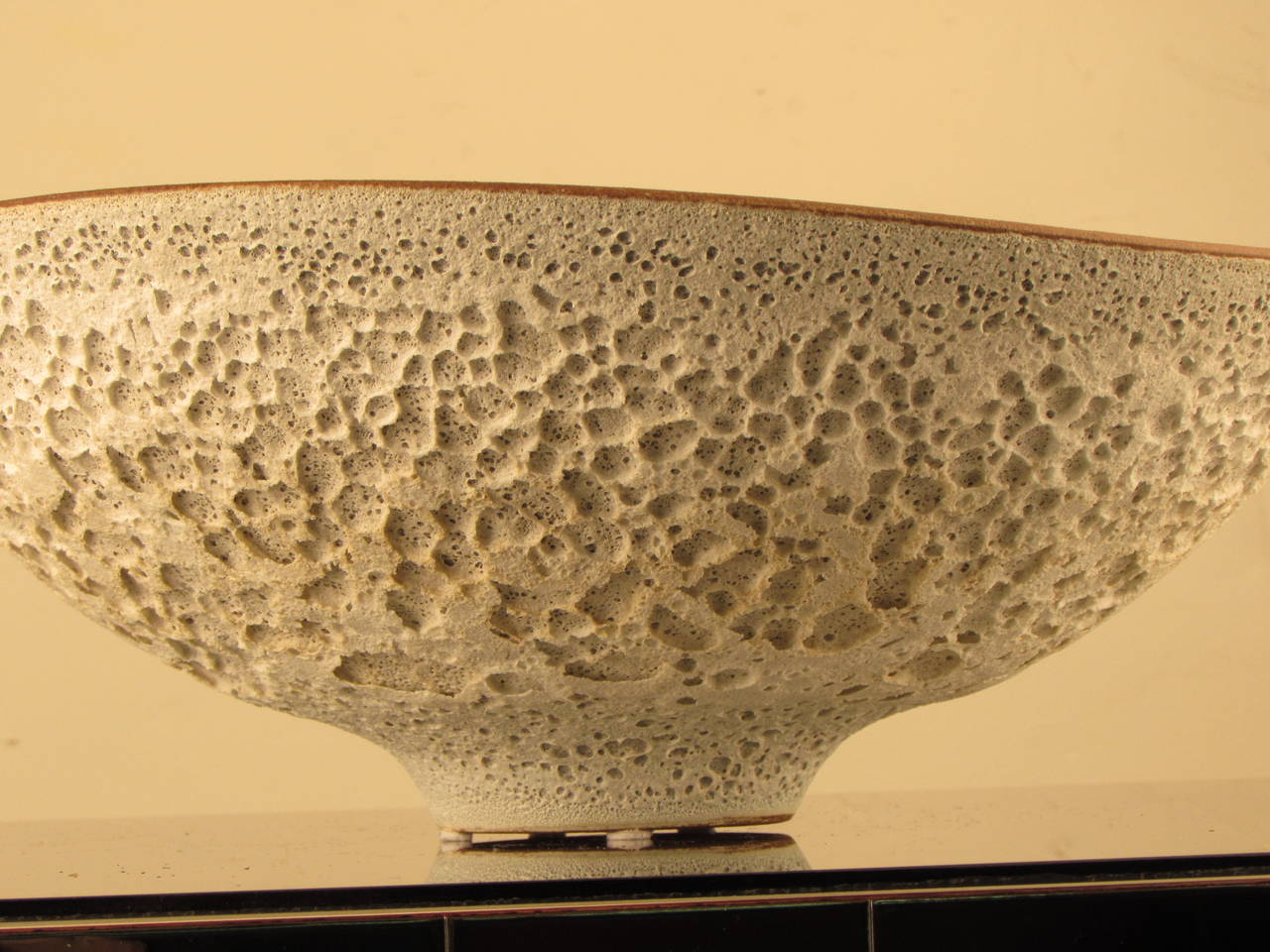 Modern Stunning Low Bowl w/ Matte White Crater Glaze by Jeremy Briddell, Studio Potter