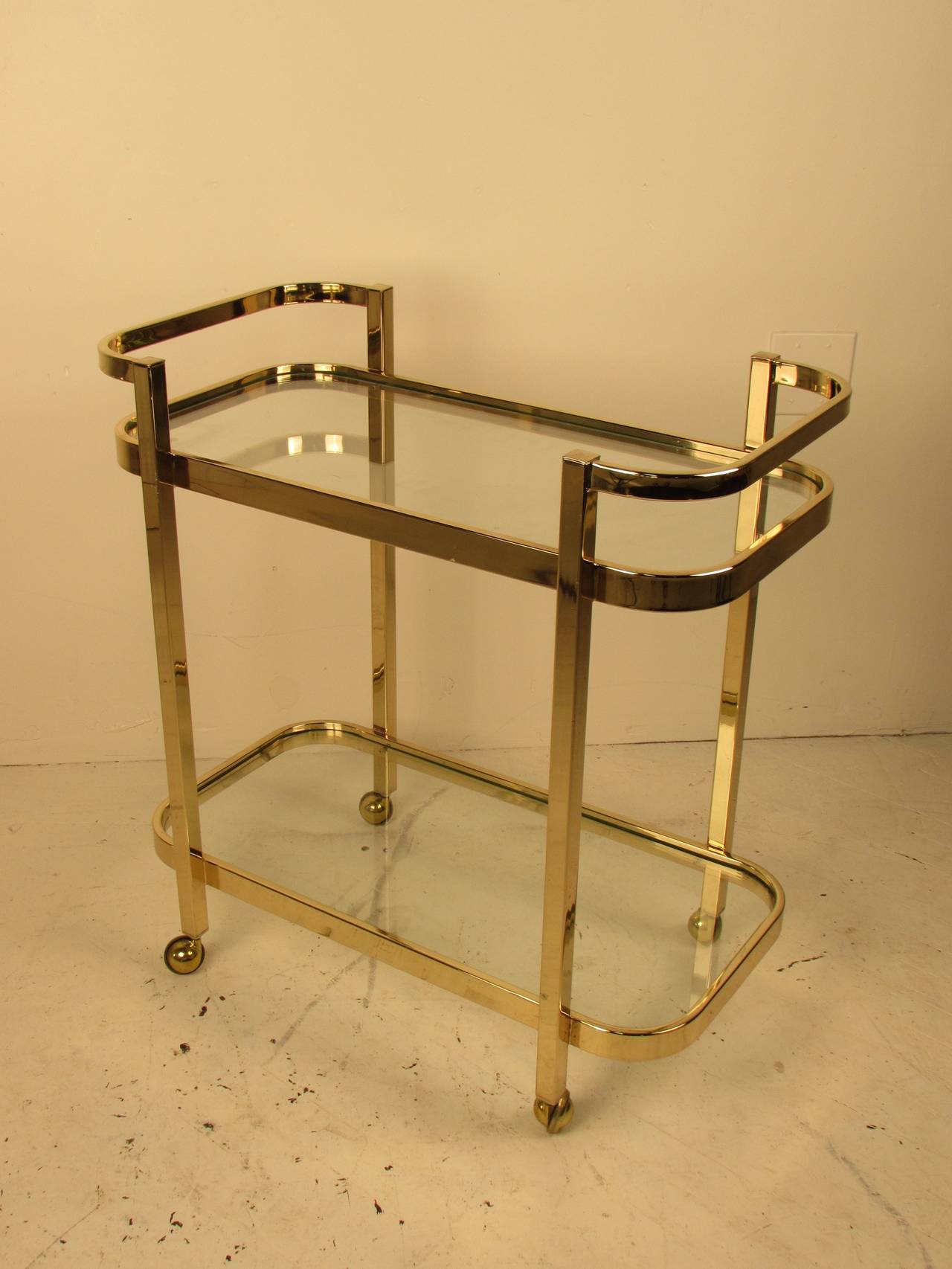 Hollywood Regency Milo Baughman Brass + Glass Bar Cart for Thayer Coggin