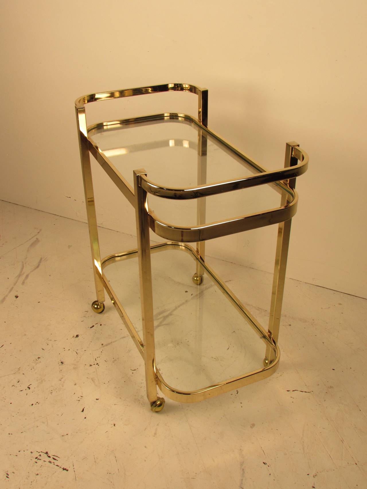 American Milo Baughman Brass + Glass Bar Cart for Thayer Coggin