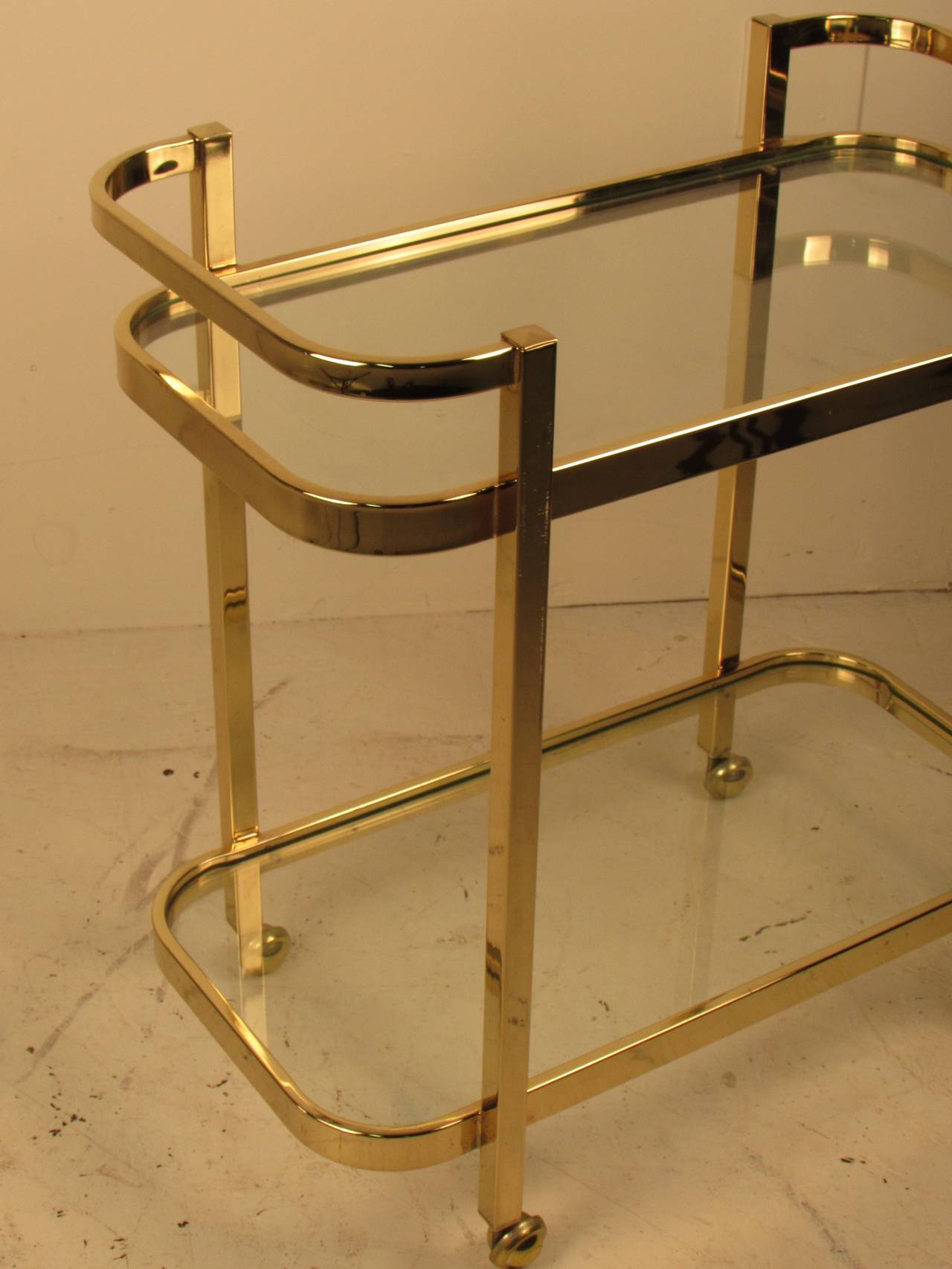 Milo Baughman Brass + Glass Bar Cart for Thayer Coggin 2