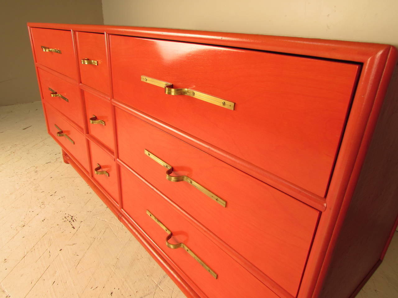 Flamboyant Nine-Drawer Chest by Tommi Parzinger in Original Blood Orange Finish