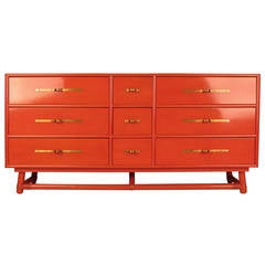 Flamboyant Nine-Drawer Chest by Tommi Parzinger in Original Blood Orange Finish