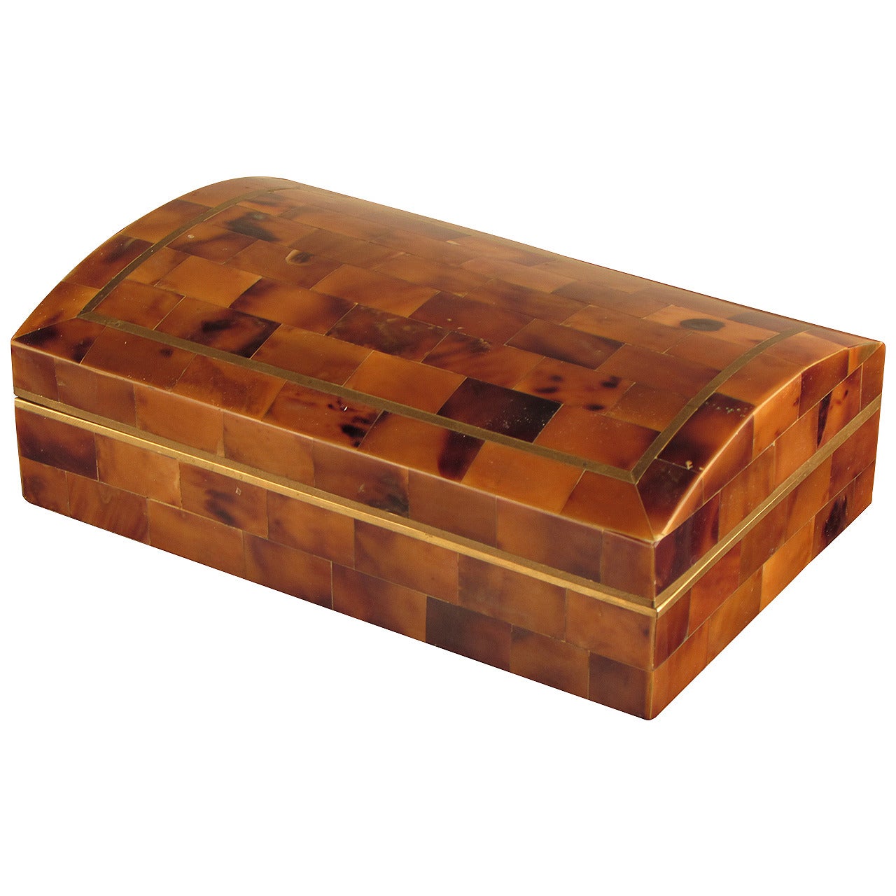 Handsome Tessellated Tortoise Shell Box with Brass Inlay by Maitland Smith