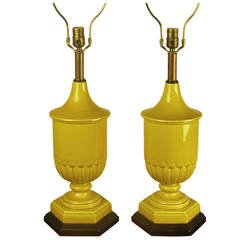 Pair of Chartreuse Ceramic Urn Lamps by Frederick Cooper, Chicago