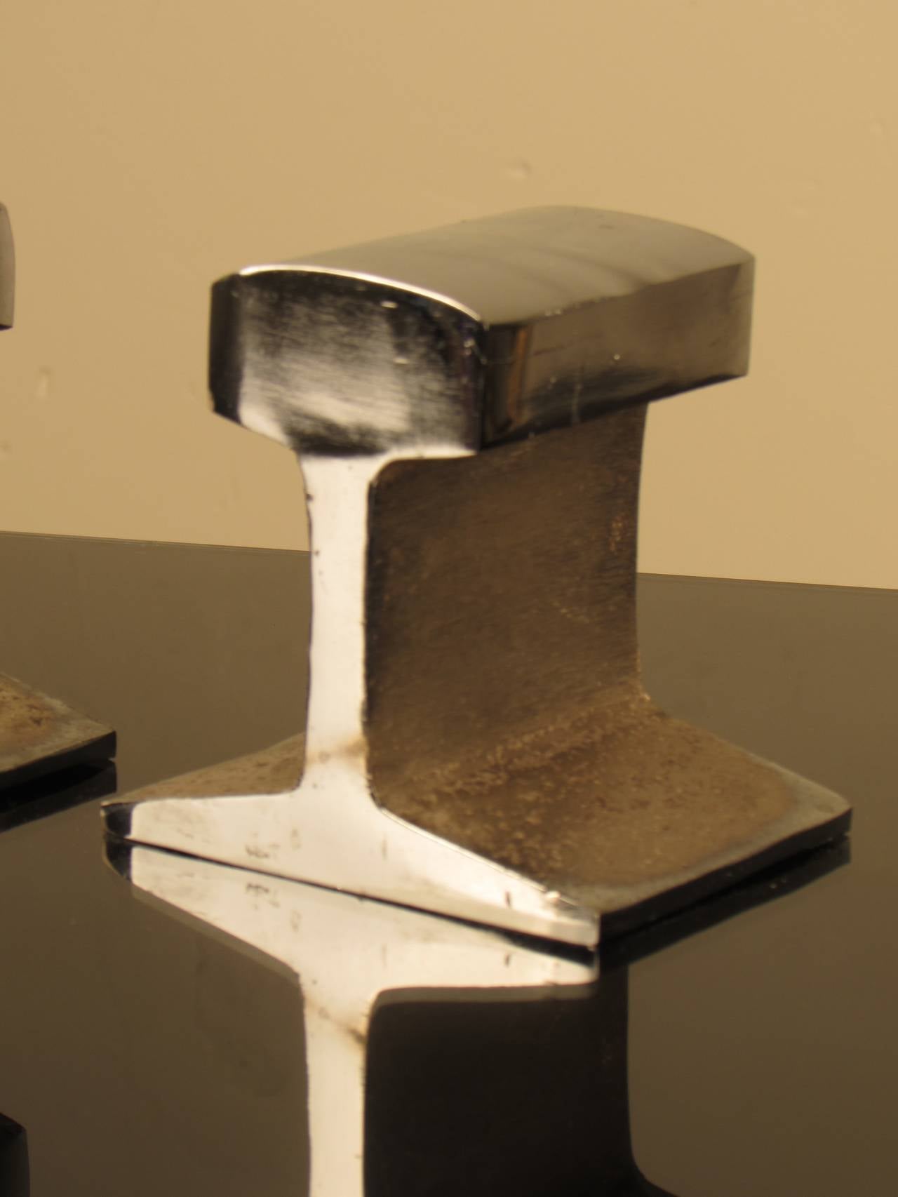 Mid-Century Modern Nickel Plated Railroad Tie Bookends
