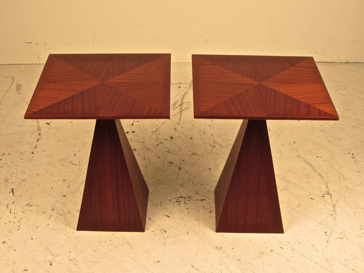 Mid-Century Modern Rare, Astounding Side Tables by Harvey Probber in Gleaming Ribbon Mahogany