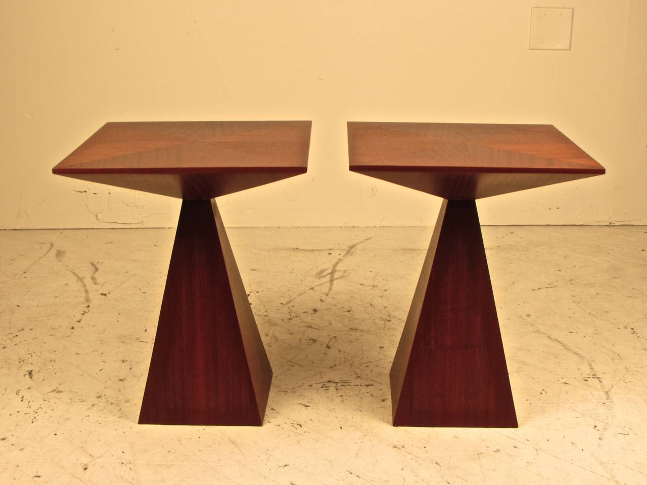 Rare, Astounding Side Tables by Harvey Probber in Gleaming Ribbon Mahogany In Excellent Condition In New York, NY