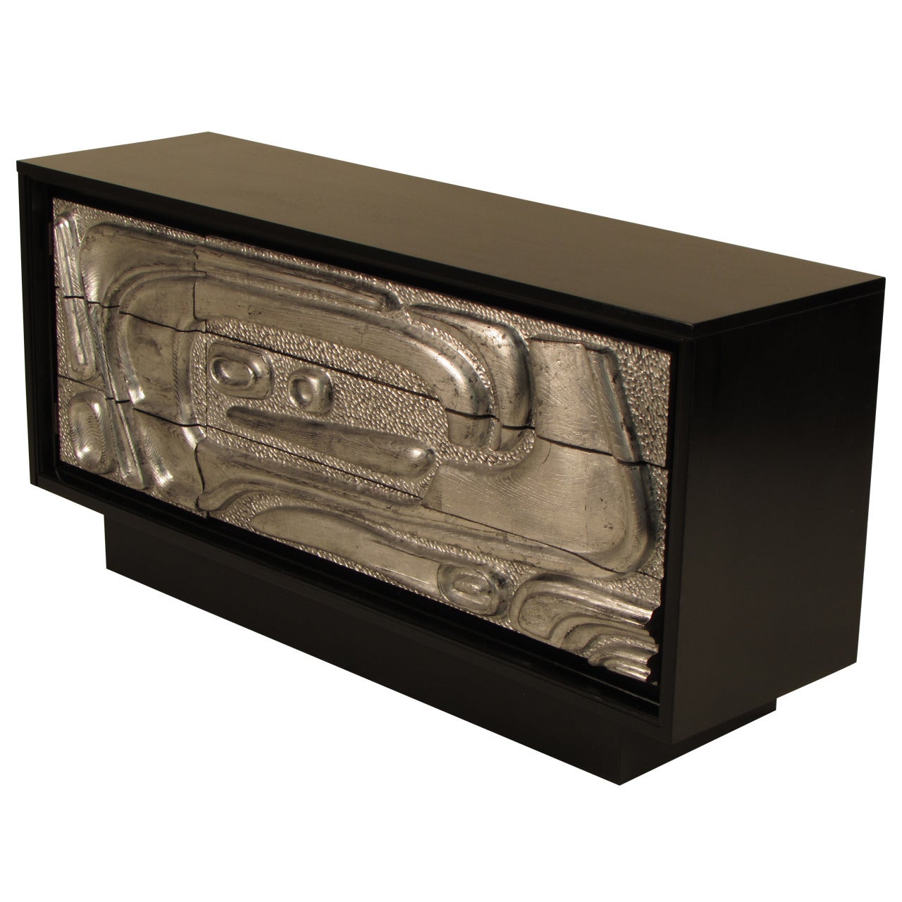 Ebonized Sideboard with Silver Leaf, Sculptural Relief Front