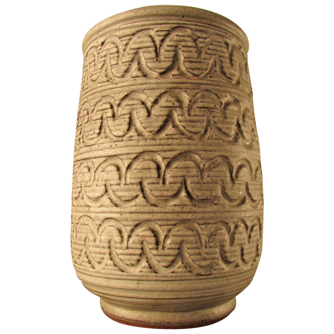 Design Technics Pottery Vase w/ Heavily Incised Decoration, Leon Rosen
