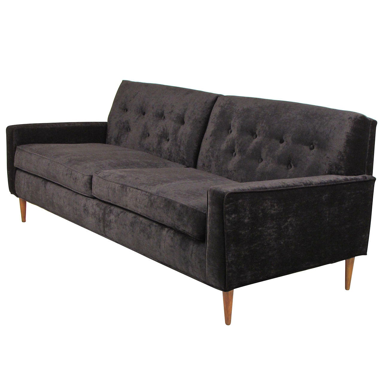 Seductive Black Velvet Sofa in the Style of Milo Baughman