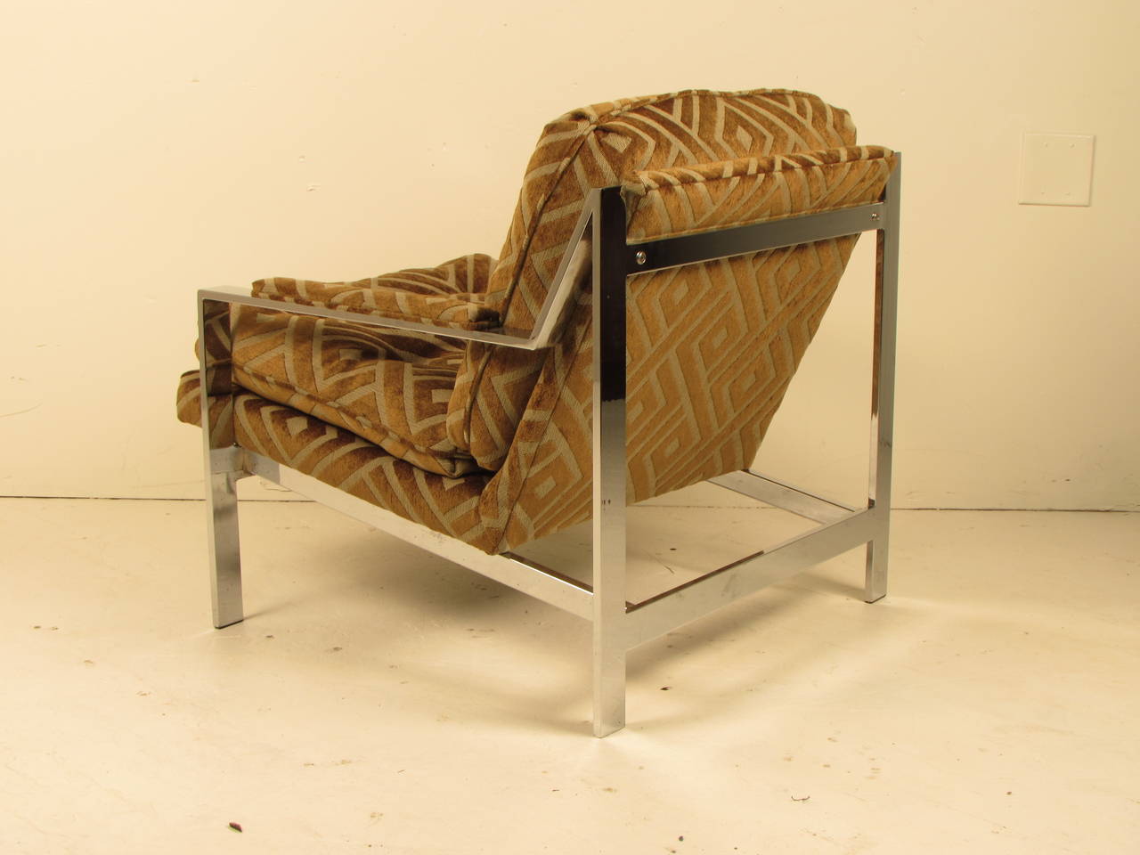 American Sculptural Heavy Flat Bar Chrome Armchair Designed by Cy Mann