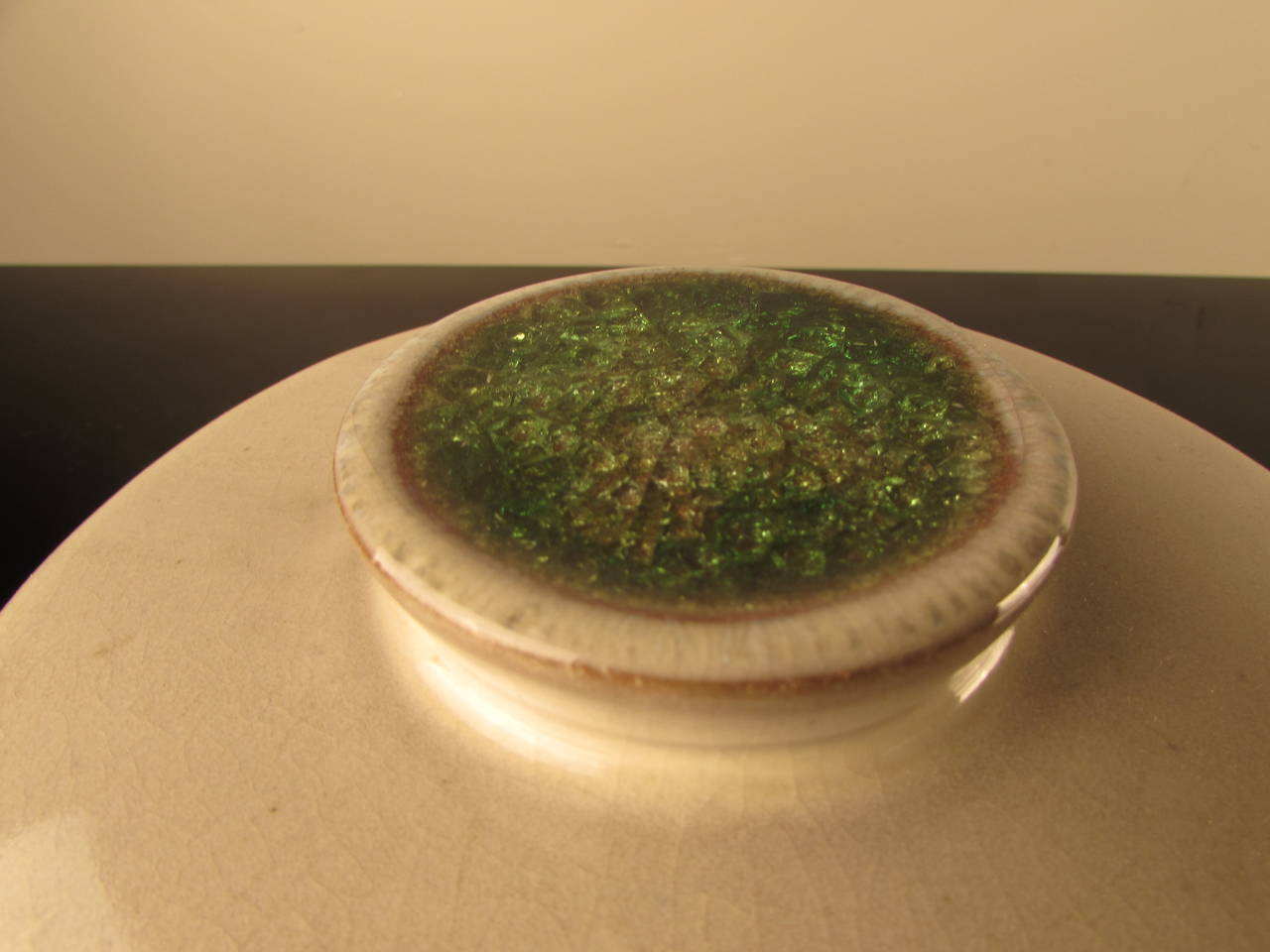 Mid-Century Modern Design Technics Lidded Pottery Vessel with Crystalline Glaze Pool