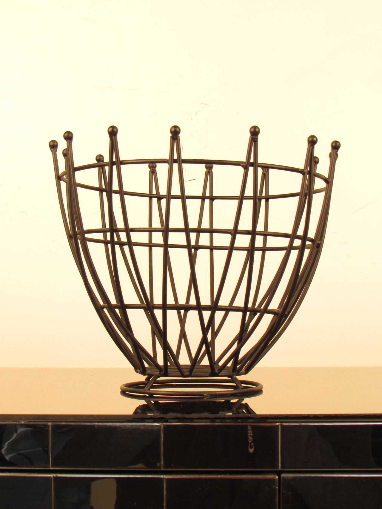 Mid-Century Modern Large Sculptural MidCentury Austrian Wrought Iron Wire Fruit Bowl