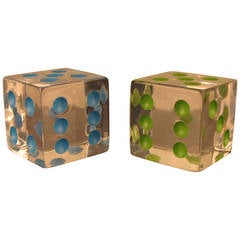 Playful, Outscaled Pair of Lucite Dice Bookends