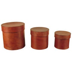 Handsome Trio of Buttery Leather Lidded Vessels