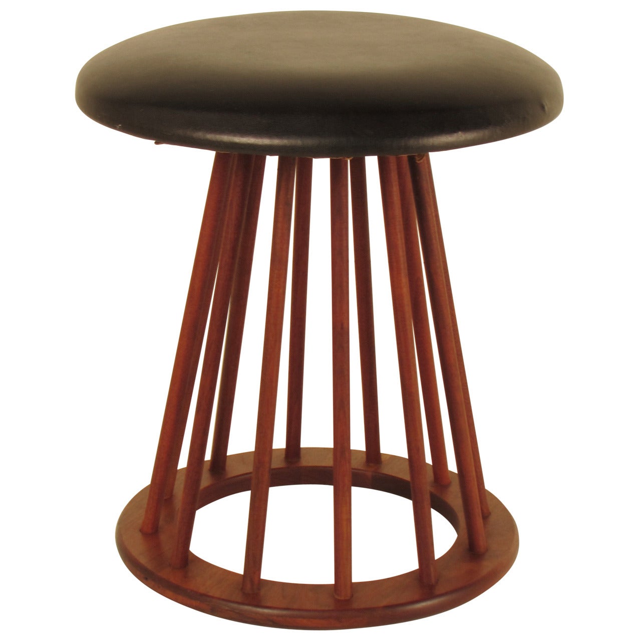 Elegant Danish Modern Teak Spindle Stool by Arthur Umanoff, c1960