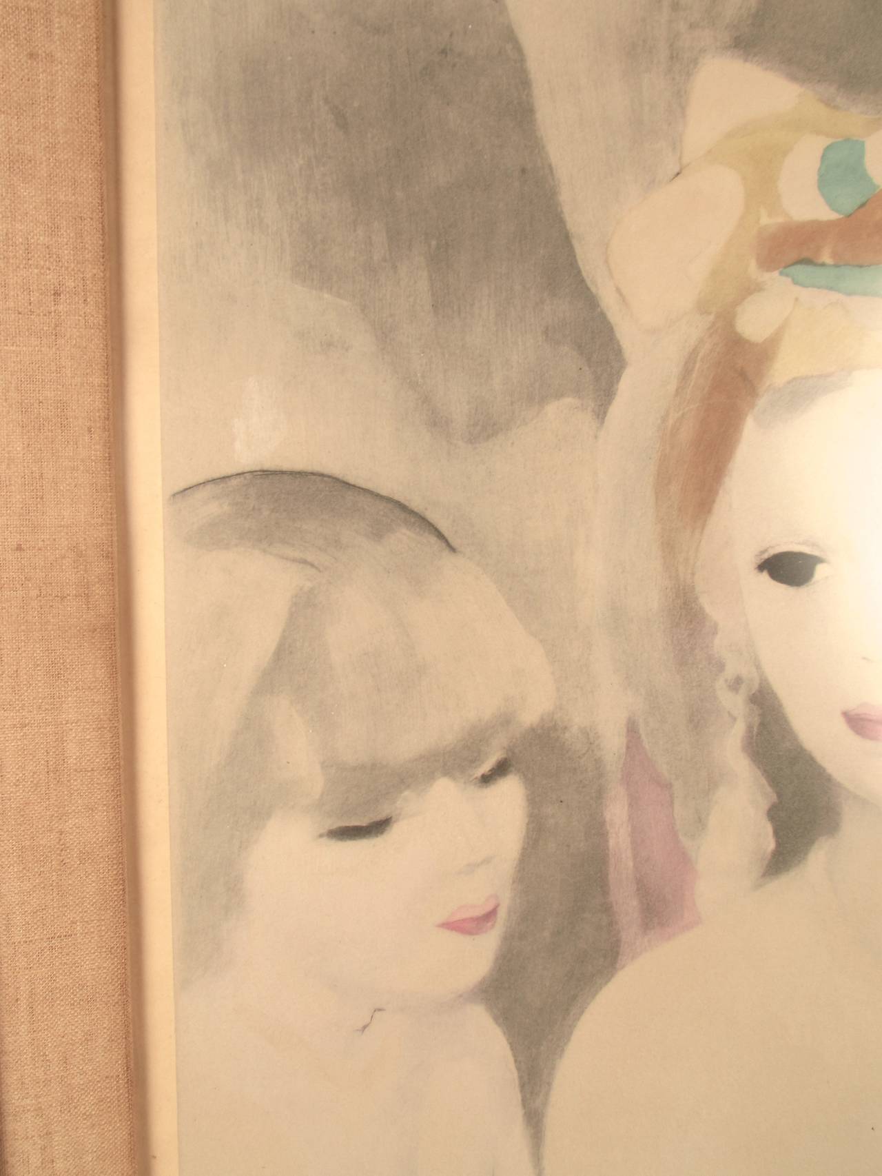Early 20th Century Exceptional Signed Marie Laurencin Hand Colored Aquatint, Woman, Child and Dog