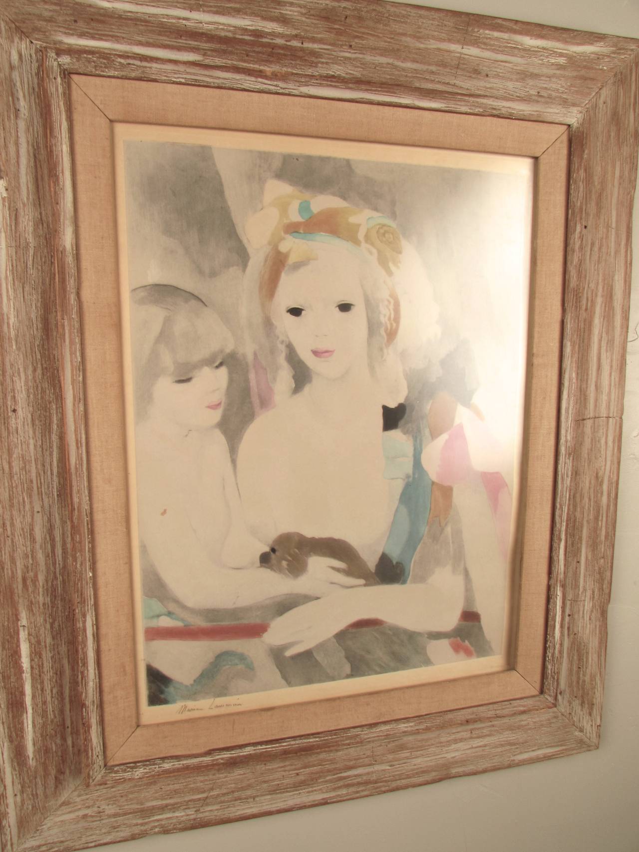Exceptional Signed Marie Laurencin Hand Colored Aquatint, Woman, Child and Dog 1