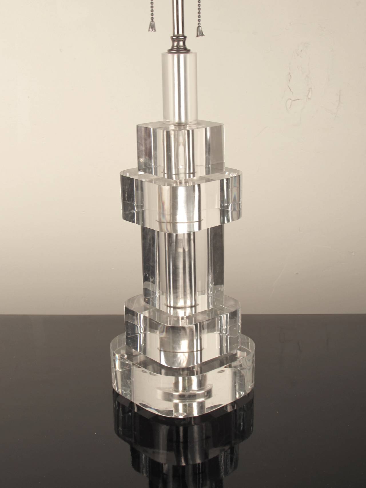 American Stacked Thick Lucite Table Lamp in the Style of Karl Springer