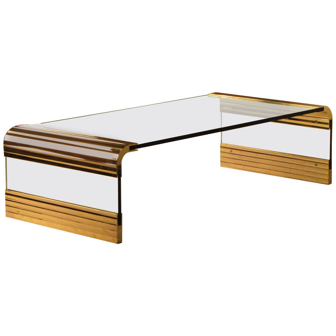 Leon Rosen for Pace Collection Scalloped Brass Waterfall Cocktail Table