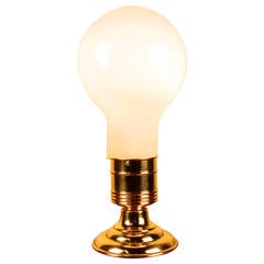 Milk Glass and Brass Lightbulb Table Lamp