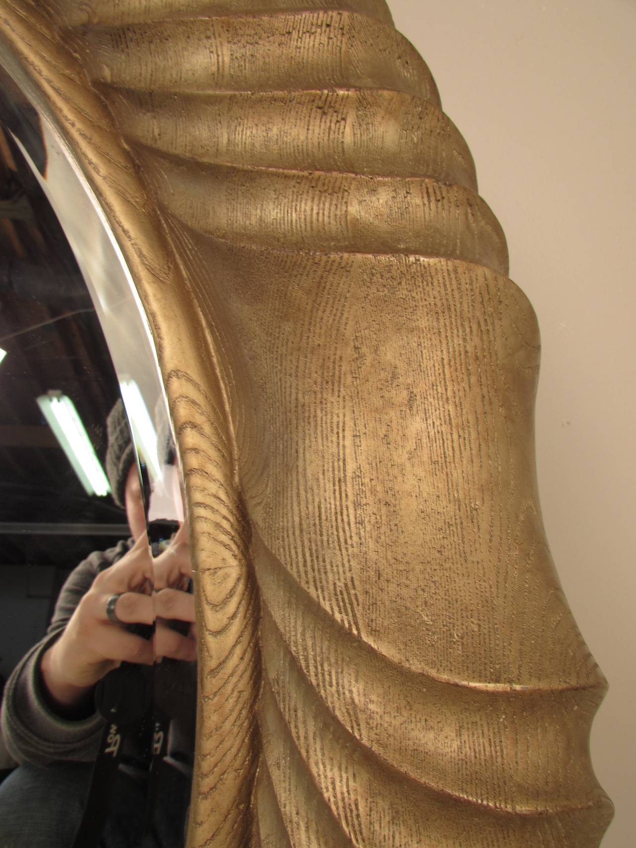 Monumental Gilded Resin Round Mirror with Bevel Detail In Excellent Condition In New York, NY