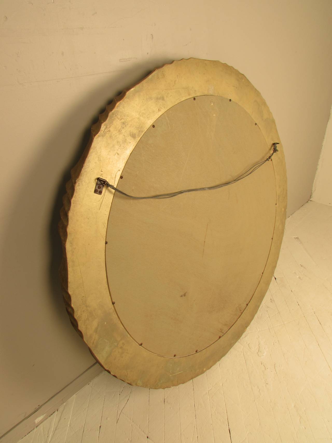 Giltwood Monumental Gilded Resin Round Mirror with Bevel Detail