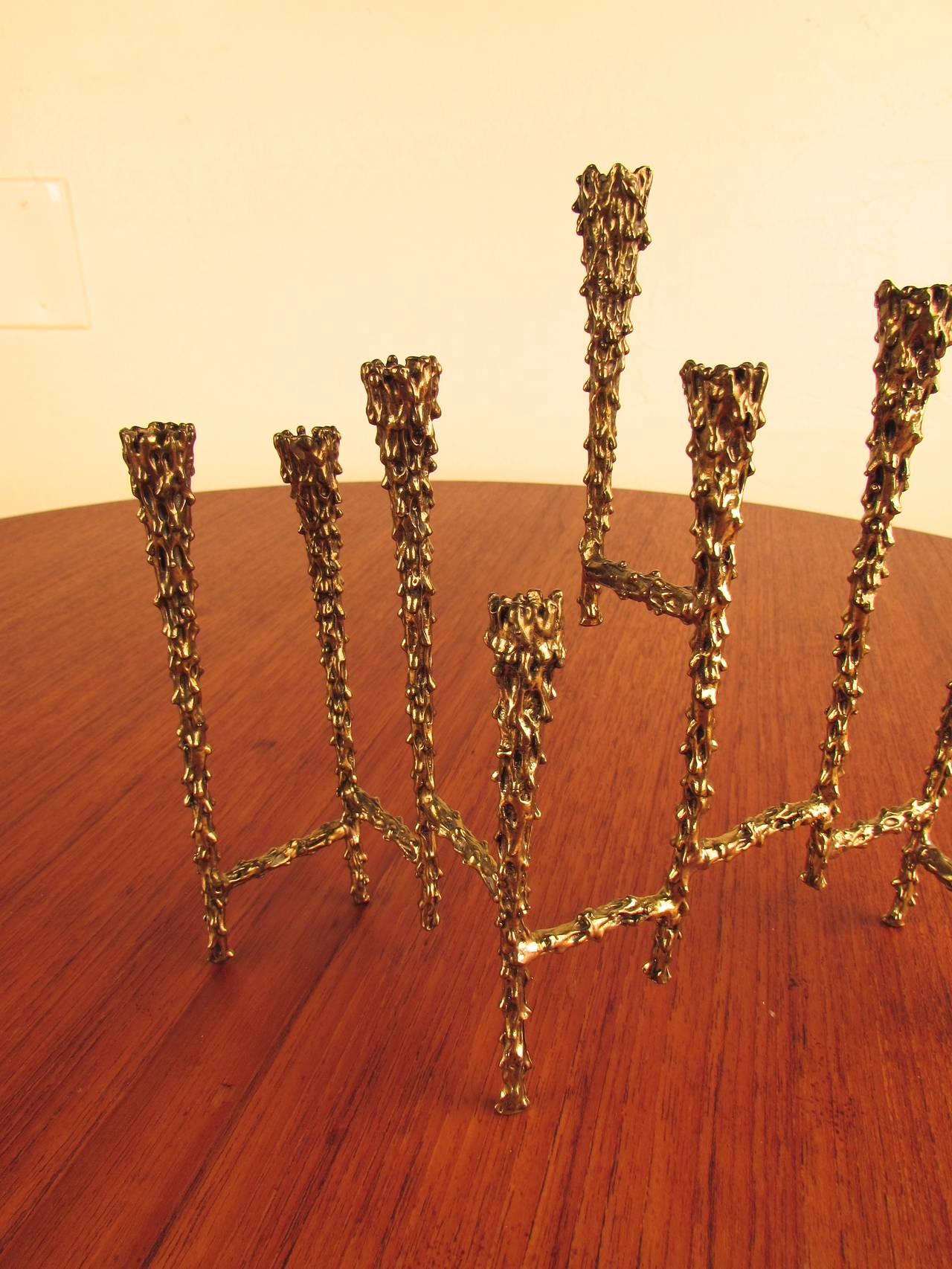 Unknown Exquisite Brutalist Menorah with Chased Bronze Finish