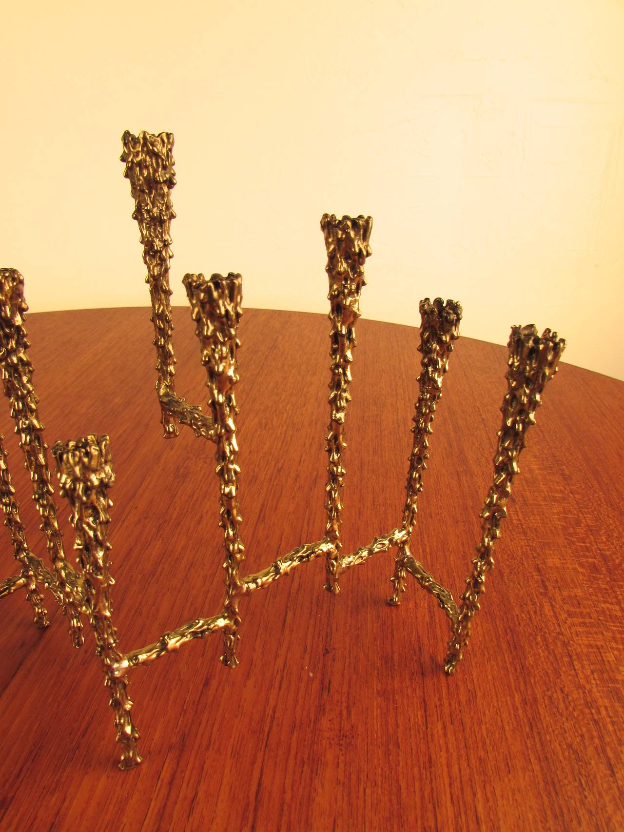 Exquisite Brutalist Menorah with Chased Bronze Finish In Excellent Condition In New York, NY