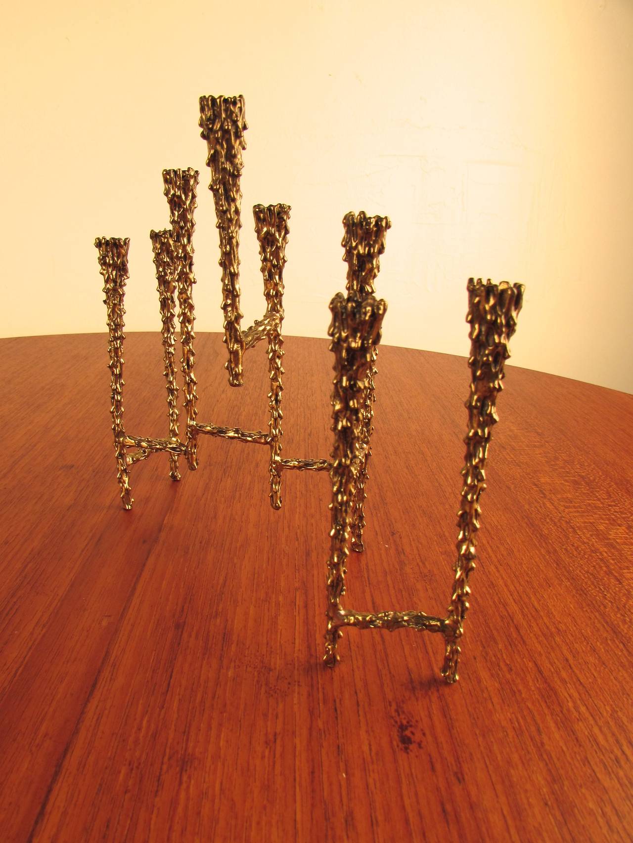 Mid-20th Century Exquisite Brutalist Menorah with Chased Bronze Finish