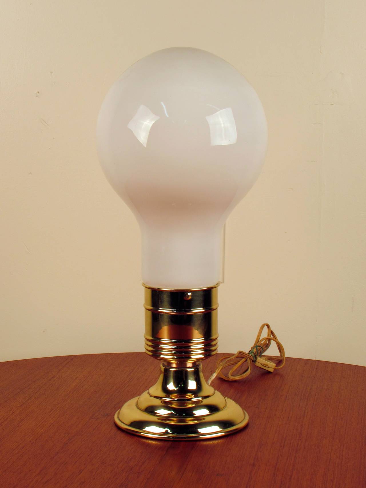 Machine Age Milk Glass and Brass Lightbulb Table Lamp