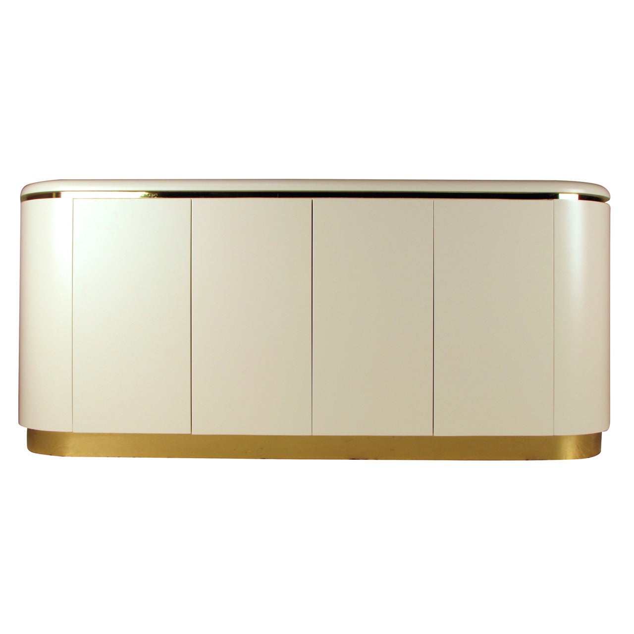 Mastercraft Rounded Credenza with Brass Details, Freshly Lacquered