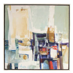 Delightful MidCentury Geometric Abstract Oil Painting with Incredible Color