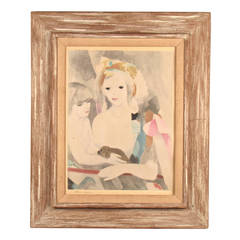 Exceptional Signed Marie Laurencin Hand Colored Aquatint, Woman, Child and Dog