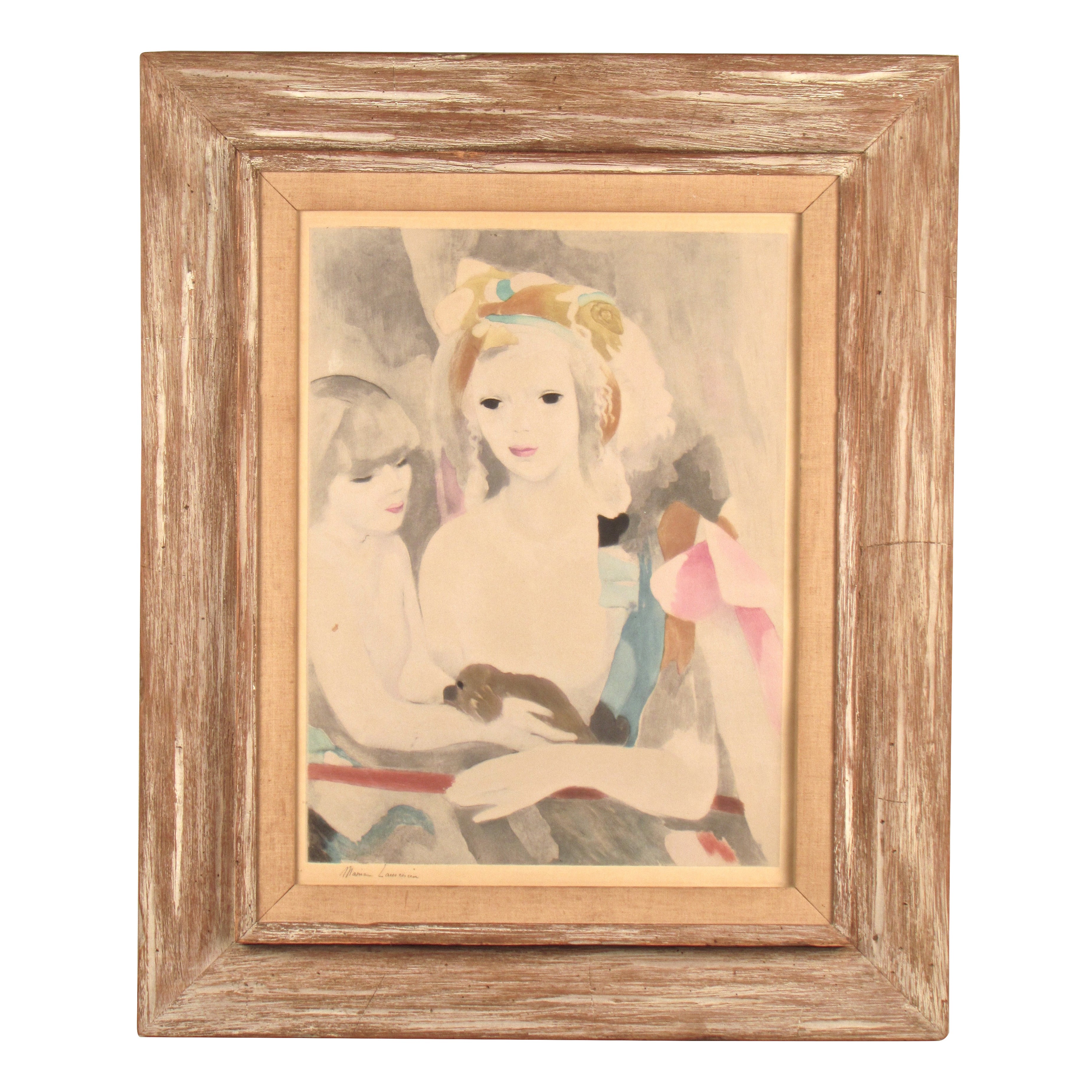 Exceptional Signed Marie Laurencin Hand Colored Aquatint, Woman, Child and Dog