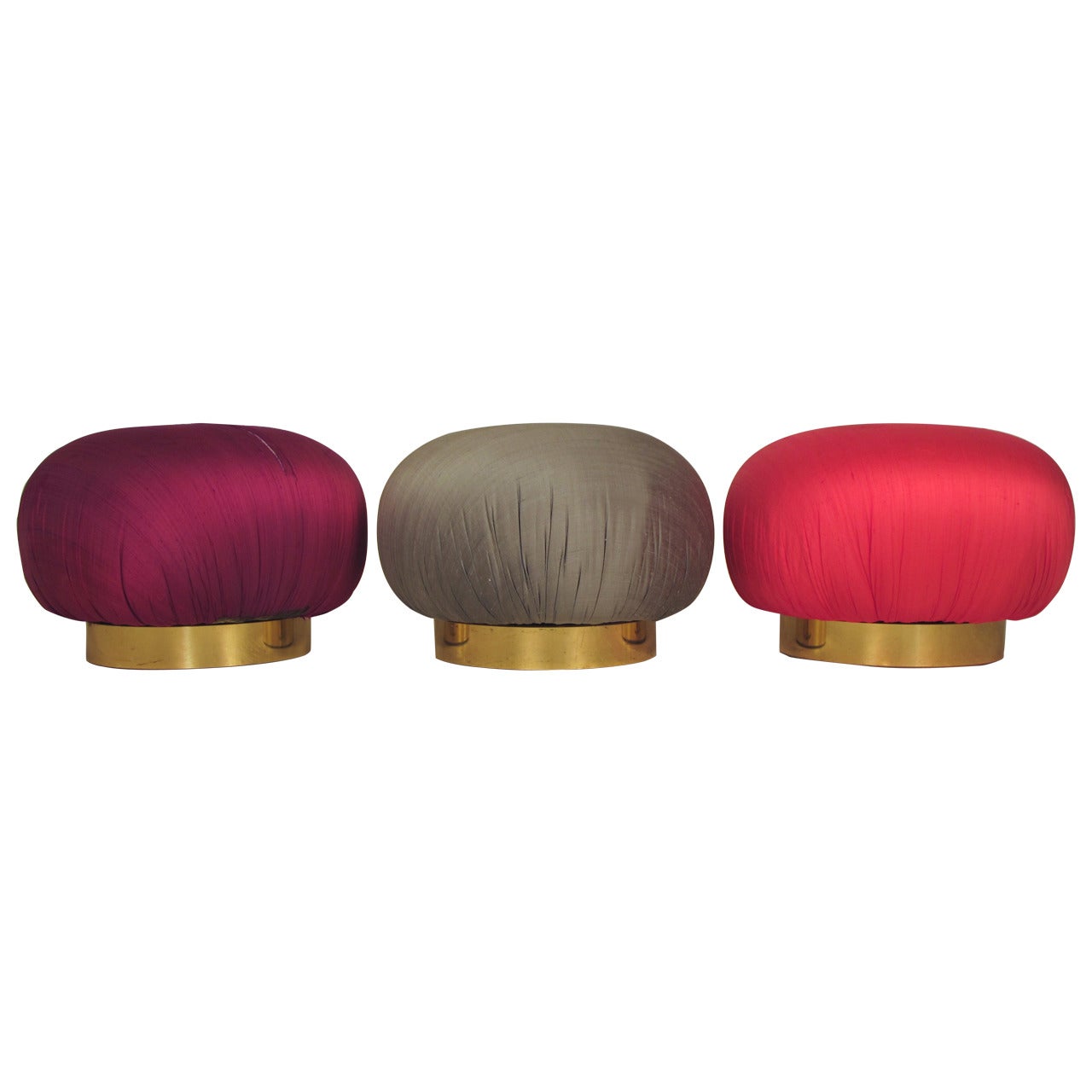 Large Rare Pouf Stools on Brass Swivel Bases by Adrian Pearsall, Comfort Designs