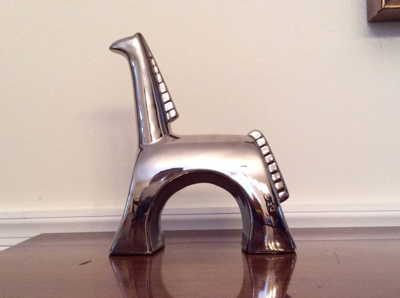 Minimalist Modern Ceramic Horse with Mirrored Metallic Glaze by Jaru, 1970s