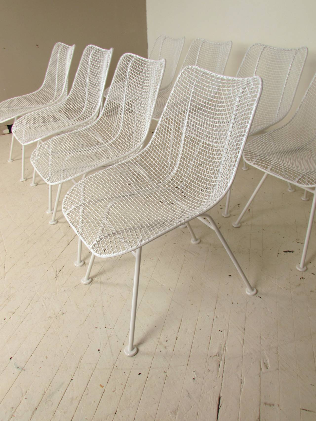 Welded Set of Eight Wire Mesh Sculptura Chairs by Woodard Furniture