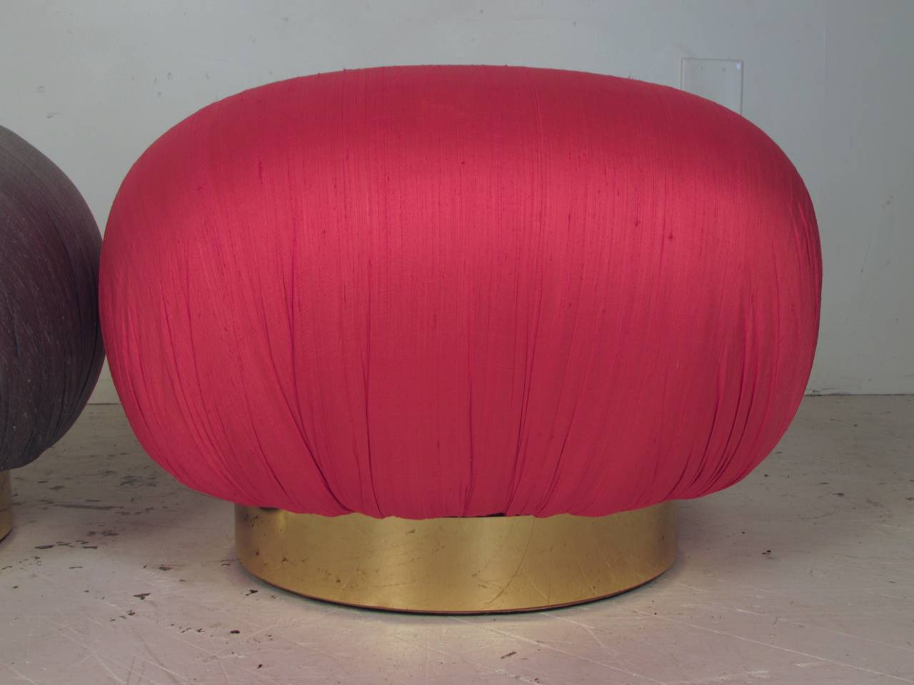 Mid-Century Modern Large Rare Pouf Stools on Brass Swivel Bases by Adrian Pearsall, Comfort Designs