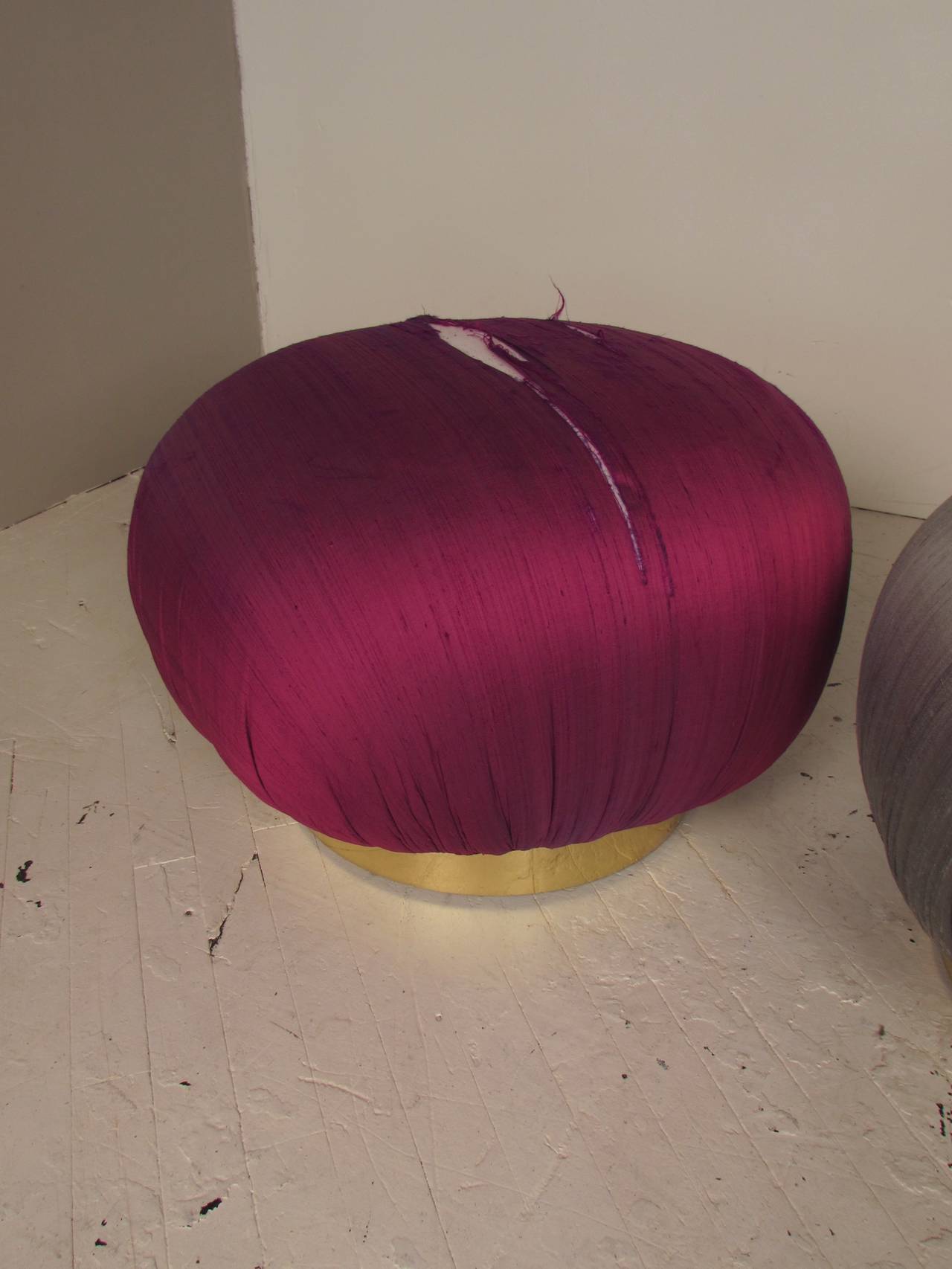 Large Rare Pouf Stools on Brass Swivel Bases by Adrian Pearsall, Comfort Designs In Good Condition In New York, NY