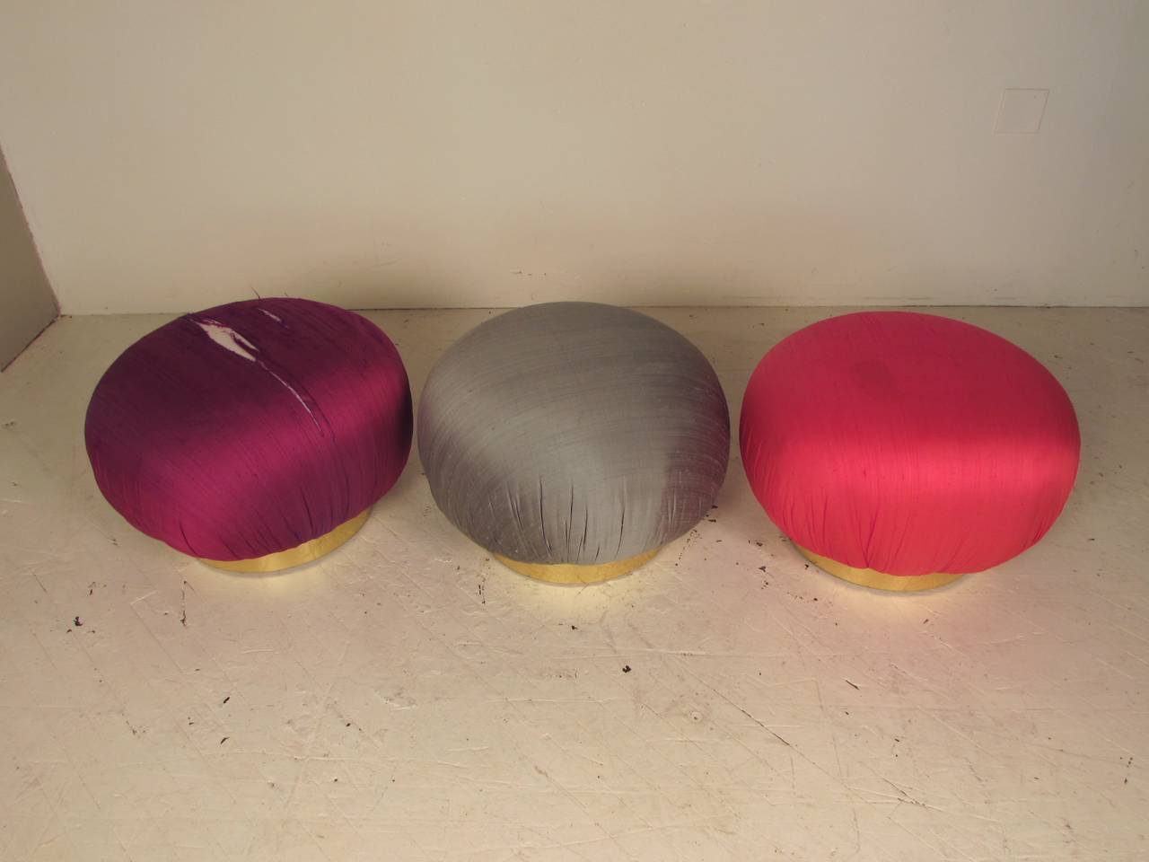 Late 20th Century Large Rare Pouf Stools on Brass Swivel Bases by Adrian Pearsall, Comfort Designs