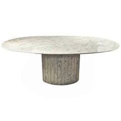 Oval Knife-Edge Carrara Marble Dining Table, Italy circa 1970