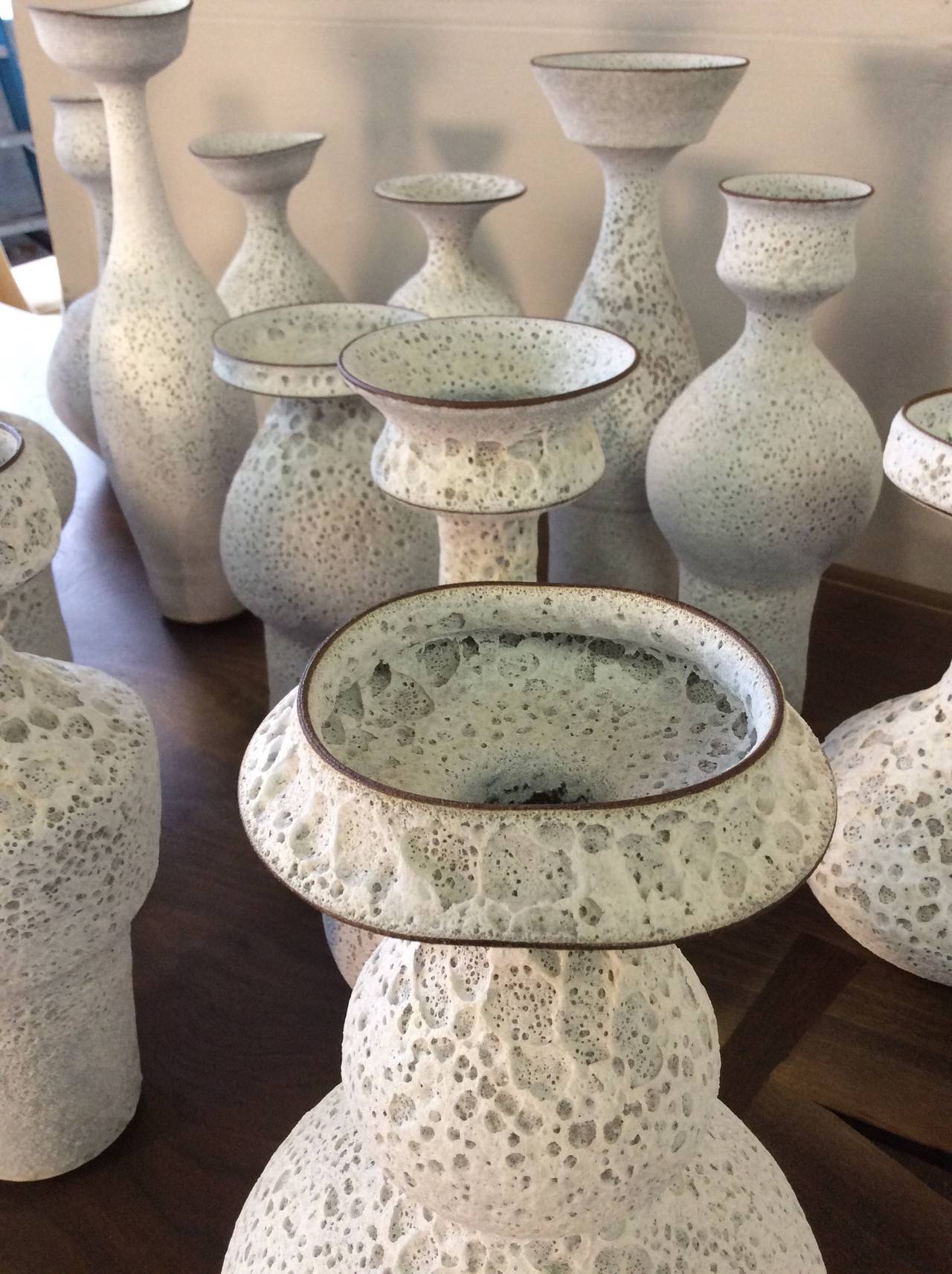 Contemporary Masterful Studio Pottery Vases in a White Crater Glaze by Jeremy Briddell, 2015