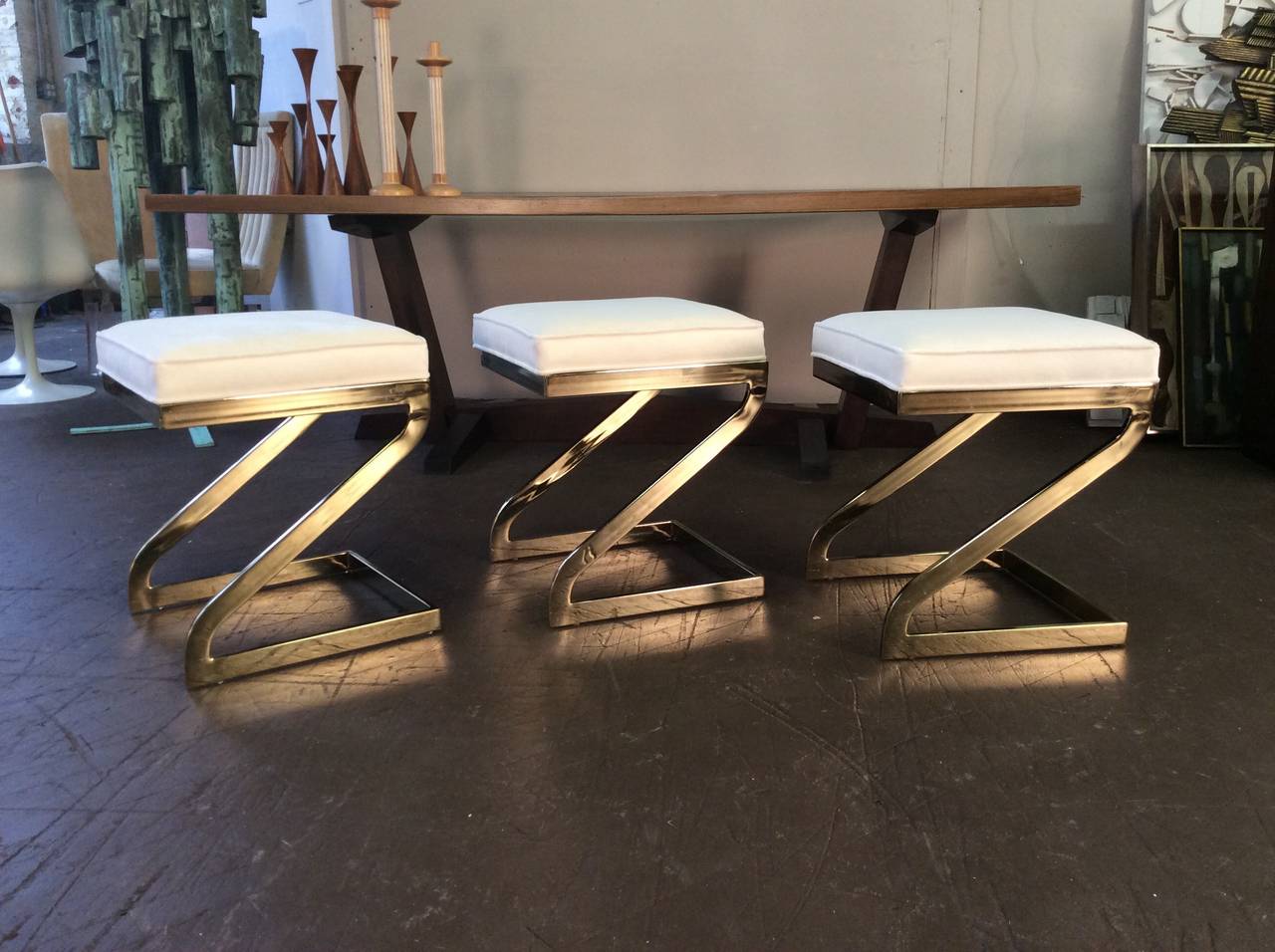 Late 20th Century Magnificent Trio of Cantilevered Brass 
