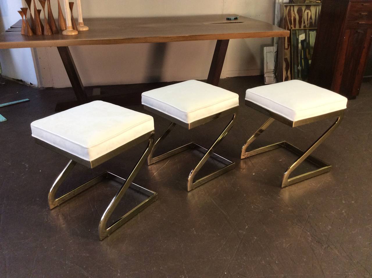 Magnificent Trio of Cantilevered Brass 