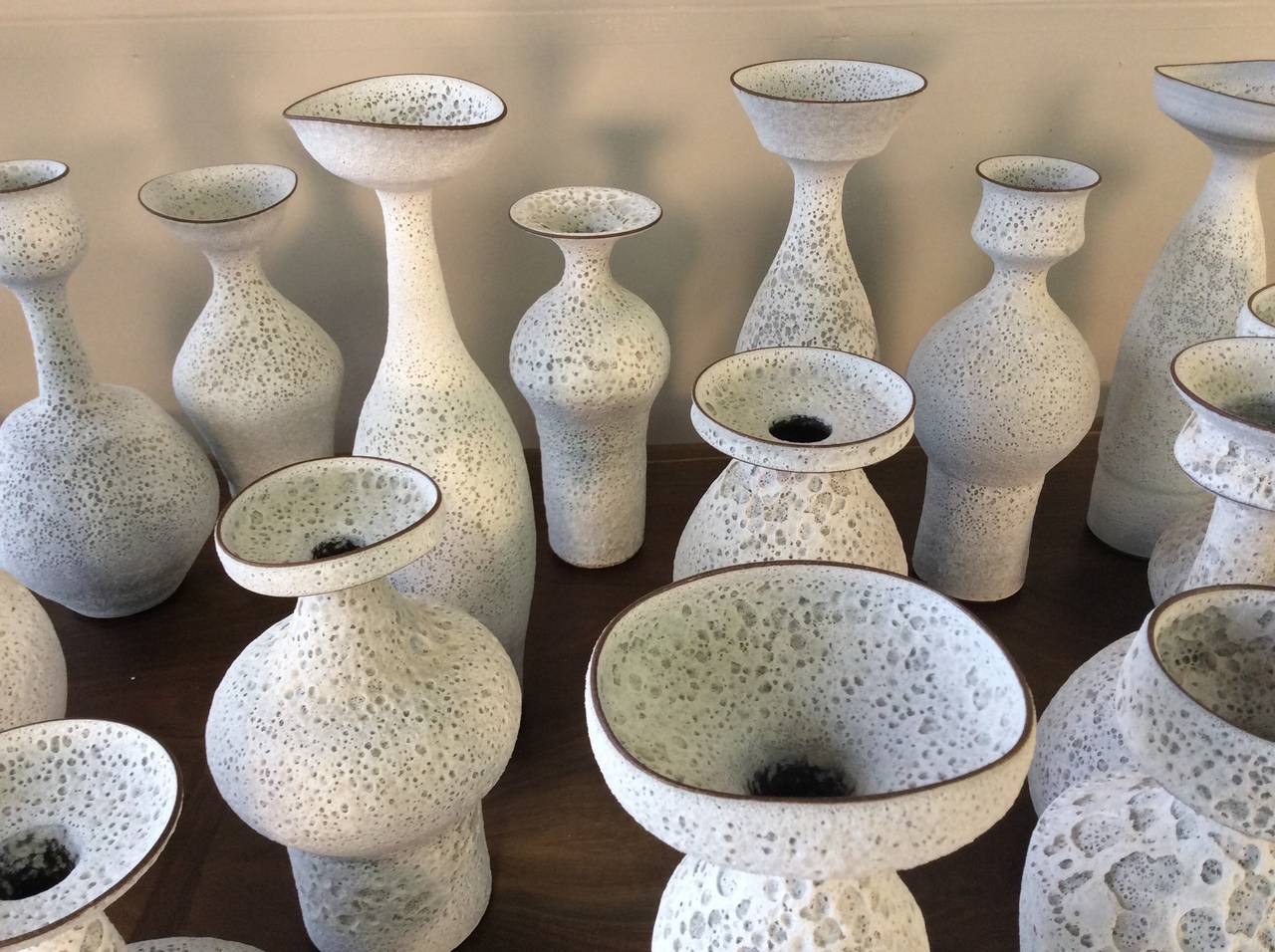 American Masterful Studio Pottery Vases in a White Crater Glaze by Jeremy Briddell, 2015