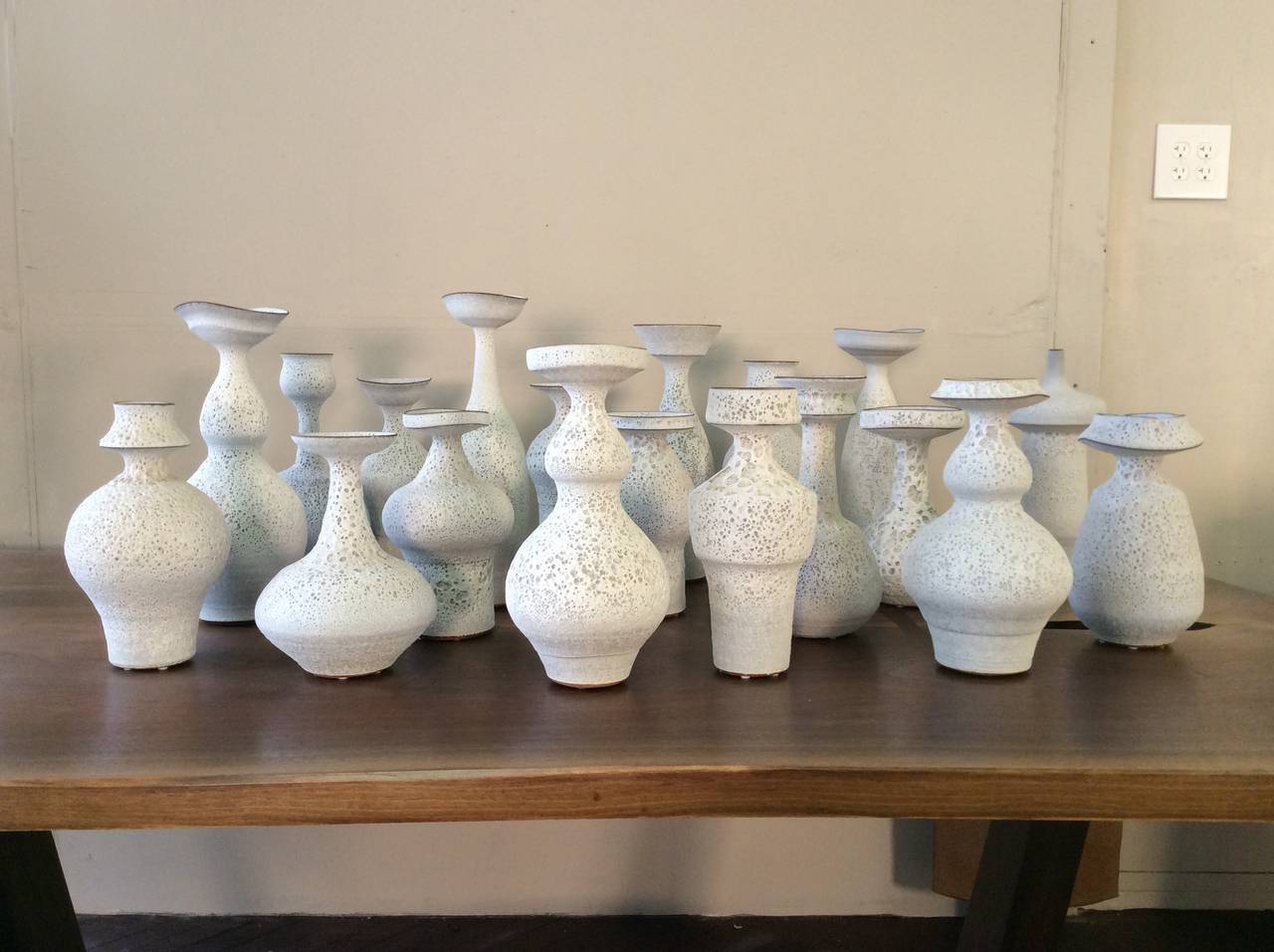 Glazed Masterful Studio Pottery Vases in a White Crater Glaze by Jeremy Briddell, 2015