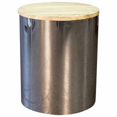 Sleek Chrome Drum Table with Travertine Top by C. Jere, circa 1975 12