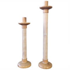 Oversized Italian Cerused Candlesticks in the Style of James Mont