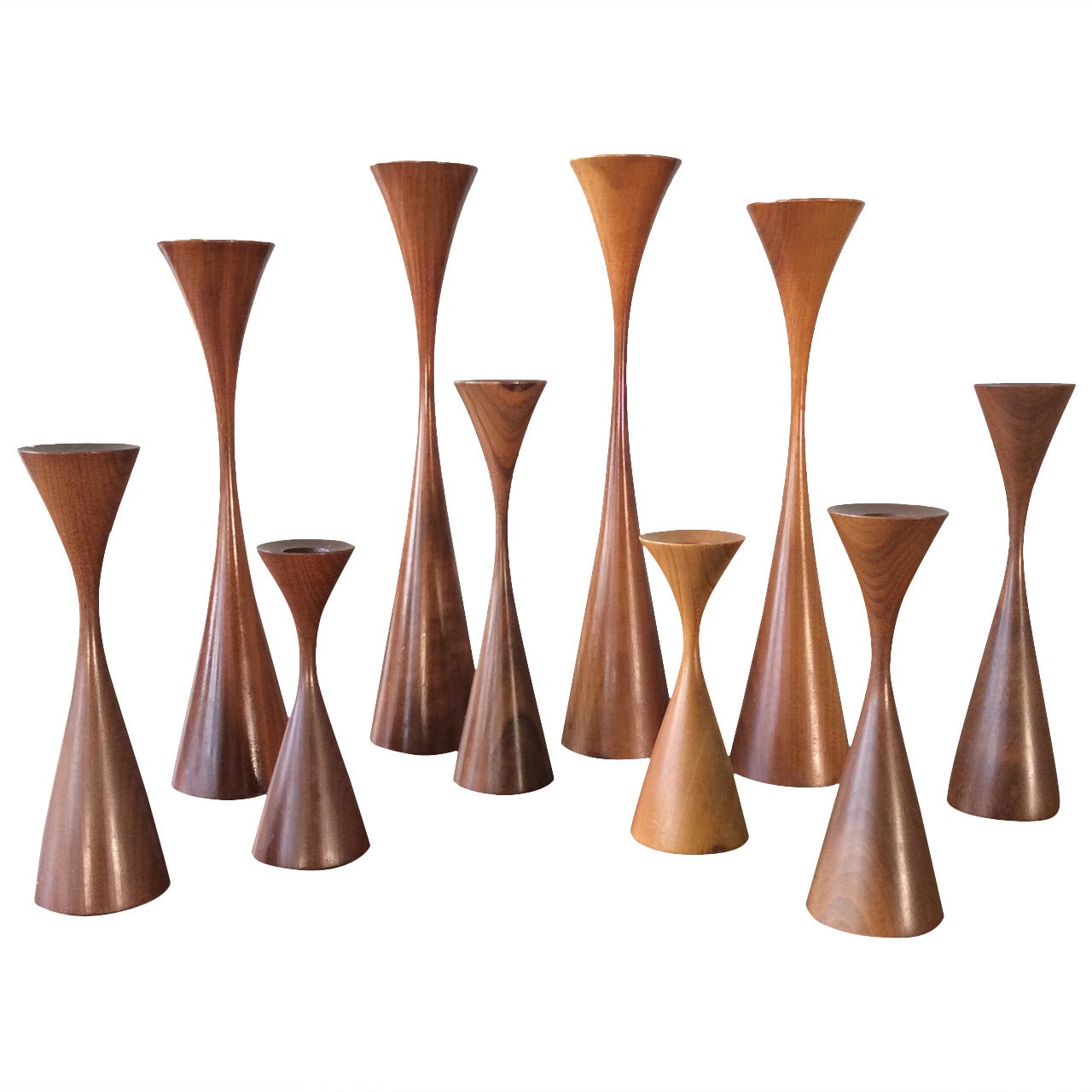 Forest of Ten Sculptural Danish Modern Candlesticks by Rude Osolnik